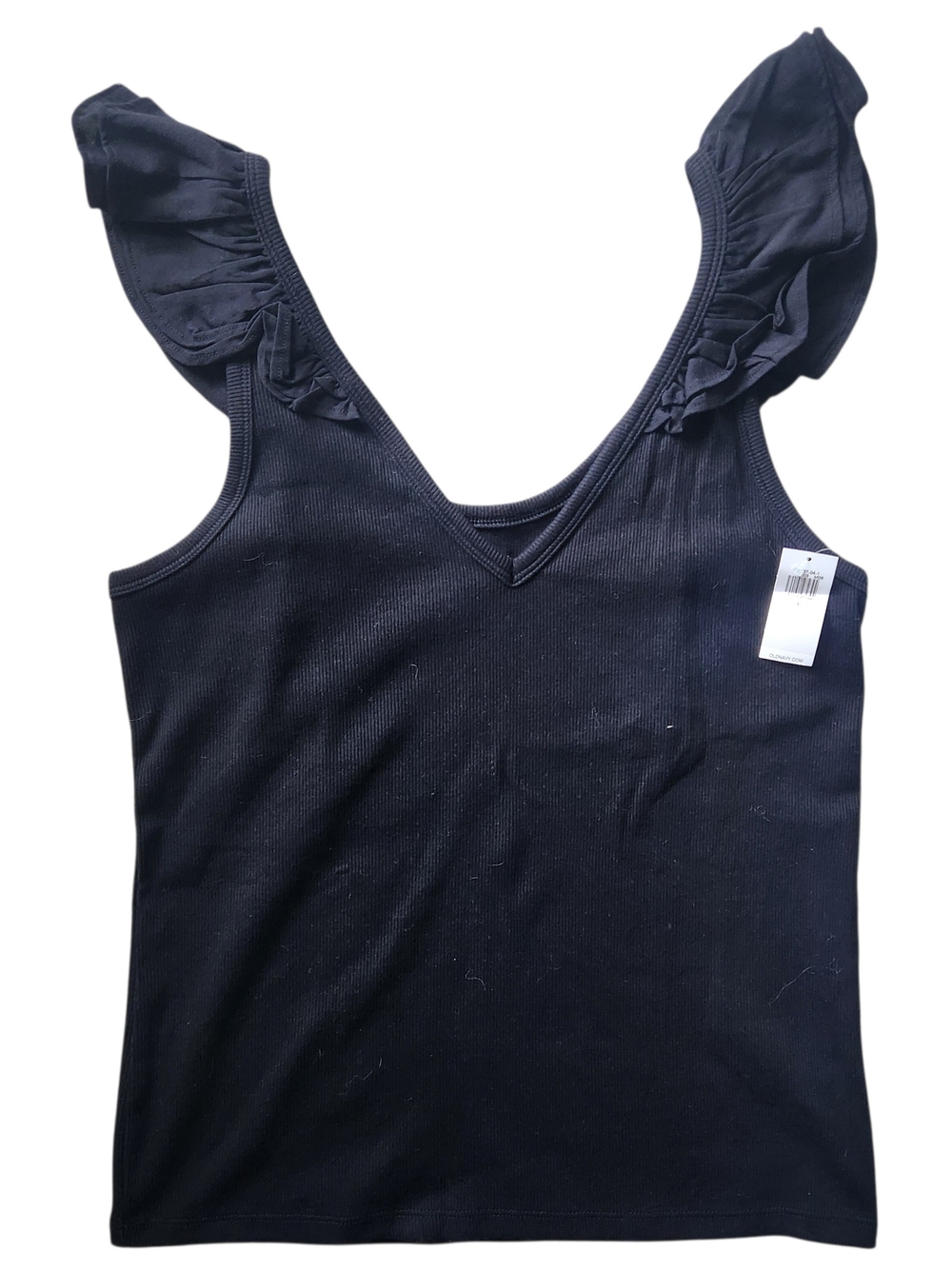 Old Navy Black V-Neck Tank with Ruffle Shoulder Straps